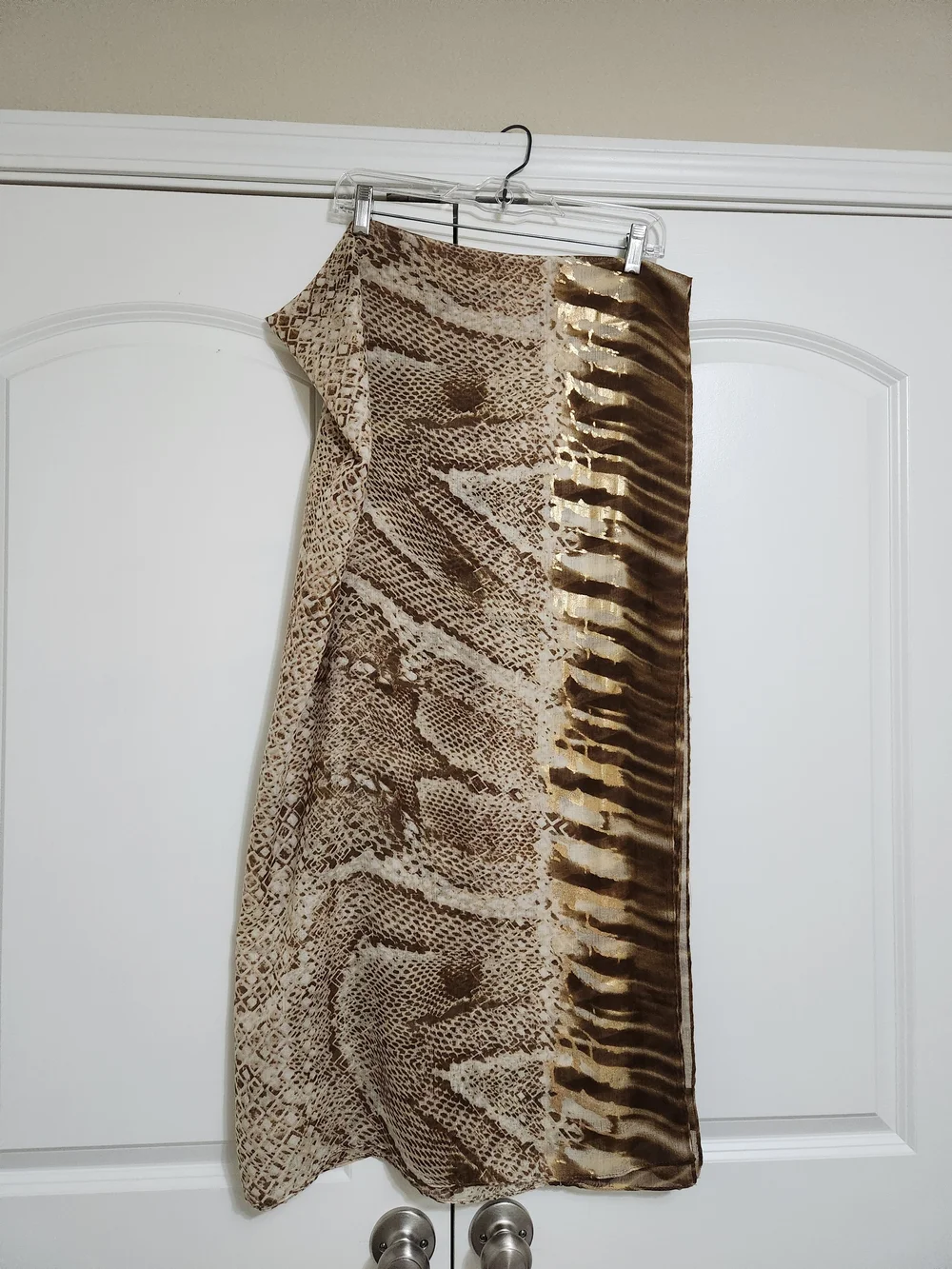 Vince Camuto Metallic Gold and Brown Animal-Print Scarf